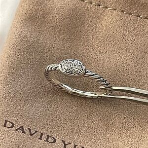 David Yurman Twisted Silver Ring with Diamond Pave Oval Sz 7